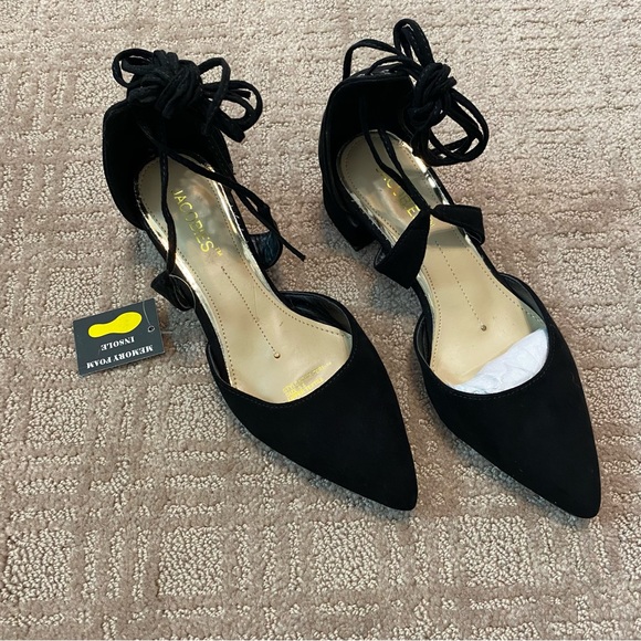 NWT {Jacobies} Black Suede Pointed Toe Block Heels - Memory Foam ~ Size 5.5 - Picture 5 of 12